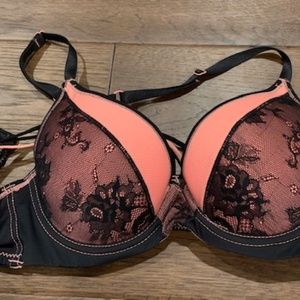 La Vie en Rose Racerback Lace Push-Up T-Shirt Bra 34B Pink Padded Underwire